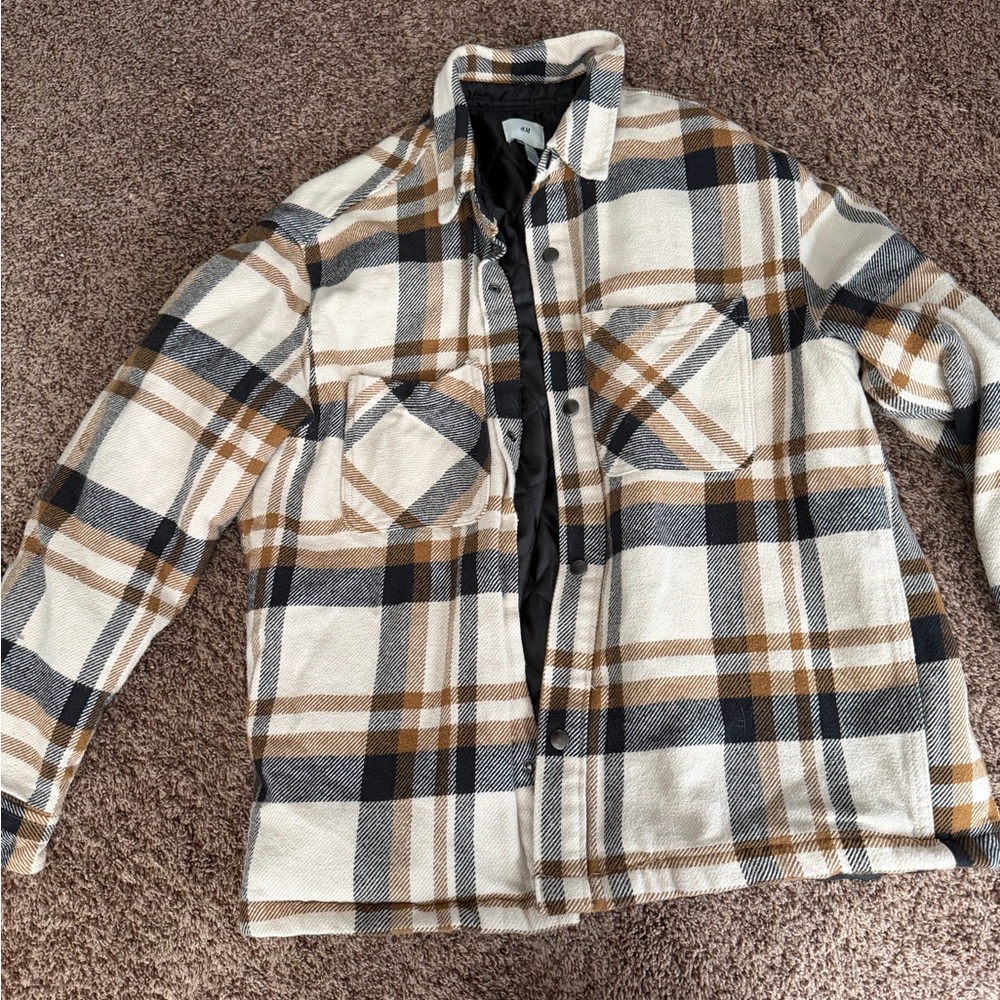 H&M Cream, Brown & Black Plaid Lightweight Jacket